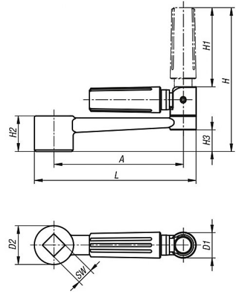 Handkurbel mit Griff Gr.1 A=80 L=100 Aluminium, umlegbar - K0997.2110 - bekommst Du bei ★ HUG Technik ✓