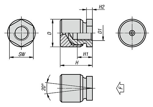 Gelenkfuß M05 D1=13 H=16,5 Autom.Stahl, SW=10 - K0304.05 - erhältlich bei ♡ HUG Technik ✓