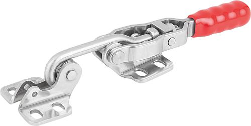 Hakenspanner, Horizontal mit Gegenhalter, F2=2000, Edelstahl blank, Komp: Kunststoff Komp: rot ölbeständig - K1432.12000 - erhältlich bei ♡ HUG Technik ✓