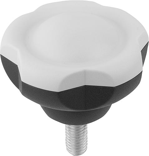 Fünfsterngriff M10x15 Thermoplast, schwarz RAL7021, Komp: Stahl, Komp: grau RAL7035, D=50 - K0255.50105X15 - bekommst Du bei ★ HUG Technik ✓