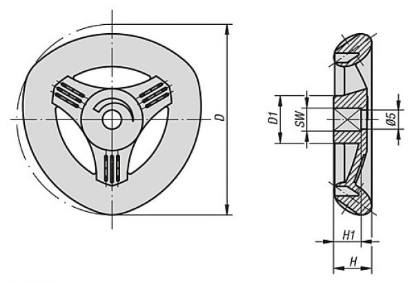 Deltarad Gr.1 D=50 Thermoplast, blau RAL5017, SW=5 - K0275.050054 - bei HUG Technik ✭