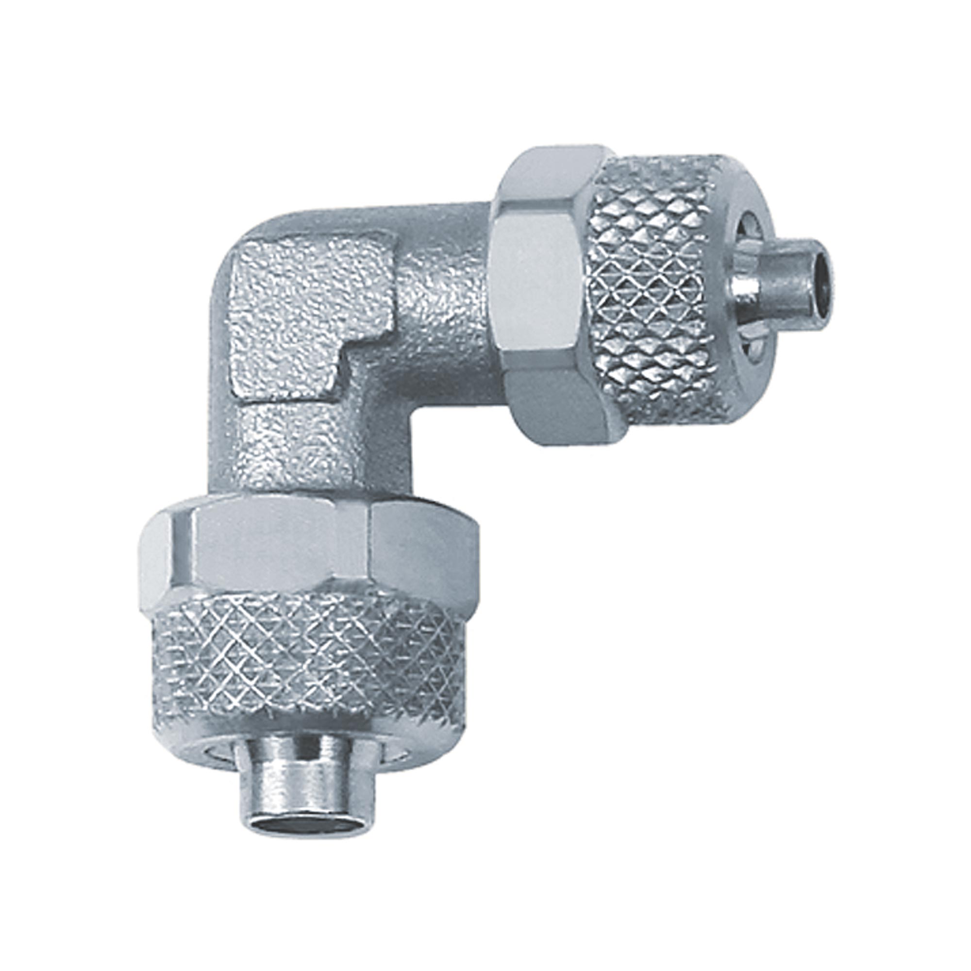 Winkelverbinder, reduzierend, für Schlauch 8/6 - 6/4 mm, SW 10, Messing vernickelt - gibt’s bei HUG Technik ✓