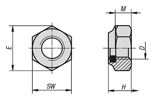 Sechskantmutter mit Klemmstück niedrige Form DIN985 M03, SW=5,5, Stahl 6-8 galvanisch verzinkt, Komp: Polyamid - K1148.203 - direkt von HUG Technik ✓