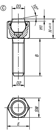 Pendelauflage mit O-Ring M06X12, Form:C Vergütungsstahl, verstellbar, Komp:Werkzeugstahl, SW=10 - K0288.106X012 - gibt’s bei HUG Technik ✓