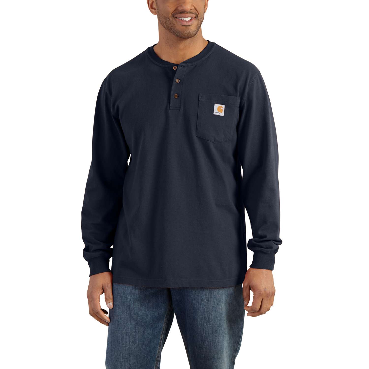 carhartt® Herren-Langarmshirt WORKWEAR POCKET HENLEY L/S, navy - erhältlich bei ♡ HUG Technik ✓