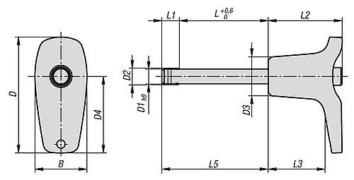 Kugelsperrbolzen mit L-Griff, D1=10, L=20, L1=8,9, L5=28,9, Edelstahl 1.4542, hohe Scherfestigkeit - K0792.113510020 - erhältlich bei ✭ HUG Technik ✓