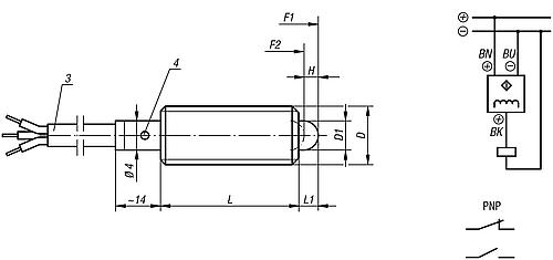 Zeichnung Federndes Druckstück mit Endlagenabfrage M06 L=27 Stahl, SCHLIEßER, Komp: Bolzen aus Stahl, VPE=1 - K0656.5062 - erhältlich bei ✭ HUG Technik ✓