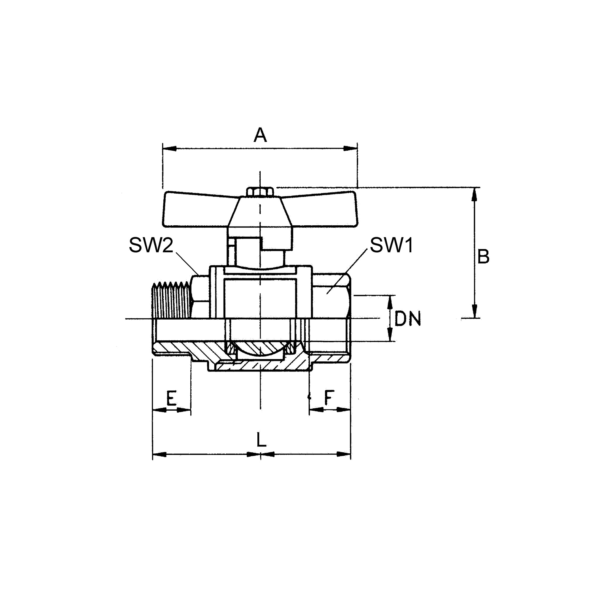 Kugelhahn schwere Ausführung, Flügelgriff, IG/AG, Messing vernickelt, G 1/4 - bei HUG Technik ✓