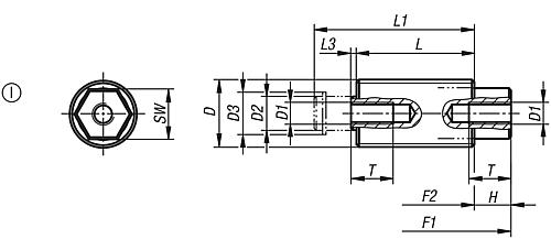 Federndes Zug-/Druckstück Verdrehsicherung M12x1,5X20, Form:I Stahl, Standard Federkraft - K0977.1112 - kommt direkt von HUG Technik 😊