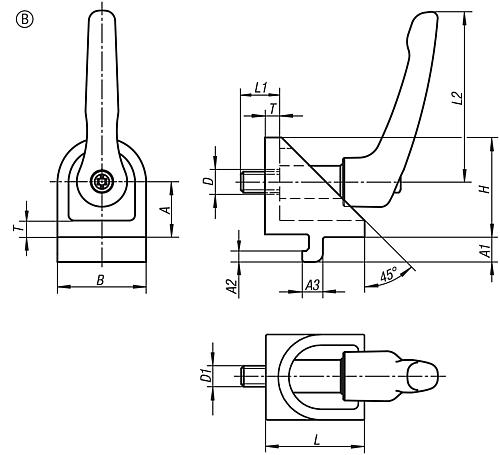 Klemmwinkel mit Klemmhebel M06 27x24x27, Form:B, Typ I, BN=6 - K1049.0606 - erhältlich bei ♡ HUG Technik ✓