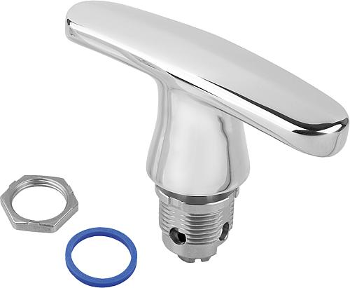Drehriegel mit T-Griff D=30, L1=100, H=18, Edelstahl 1.4404, Komp:Silikon blau - K1452.1188 - bei HUG Technik ✭