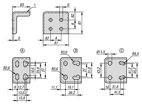 Befestigungswinkel A1=43 B1=37, Form: A Stahl - K1431.02 - erhältlich bei ♡ HUG Technik ✓