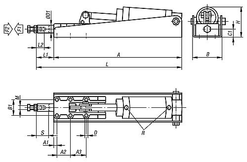 Zeichnung Schubstangenspanner, Form:A Stahl - K0093.0600 - bei HUG Technik ✓