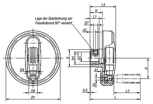 Handrad mit Nut Gr.1 D1=80 Thermoplast, umlegbar, Komp: Thermoplast, D=10 - K0258.10801003 - kommt direkt von HUG Technik 😊