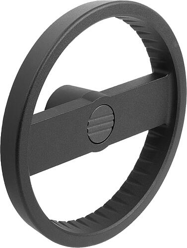 2-Speichenhandrad D1=125, Form:C Passbohrung mit Nut, D2=12, Aluminium schwarz pulverbeschichtet, ohne Griff - K1523.12512104