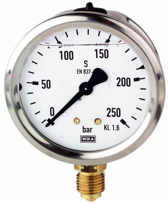 Glyzerinmanometer, CrNi-Stahl, G 1/2 unten, -1 / +1,5 bar, ø 100 mm, GK 1, Messglied Kupferlegierung - gibt’s bei ☆ HUG Technik ✓