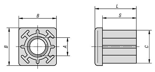 Gewindestopfen für quadratische Rohre M10 L=33 Thermoplast, Komp: Messing, für=30x1,5 - K0430.103015 - erhältlich bei ♡ HUG Technik ✓