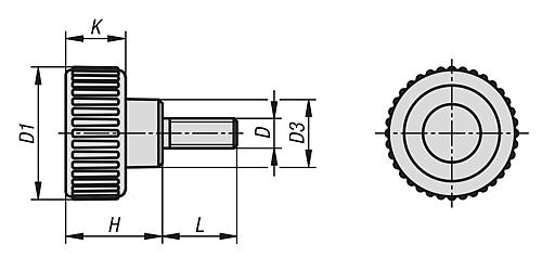 Rändelschraube D=M04x10, D1=18, H=13, Thermoplast schwarz RAL7021, Komp: Automatenstahl blau-passiviert - K1473.1804X10 - bekommst Du bei ★ HUG Technik ✓