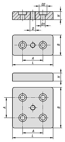 Fußplatte M08 60x30x12 Kunststoff, schwarz pulverbeschichtet, Typ B, BN=8 - K1057.0830602081 - bei HUG Technik ✓