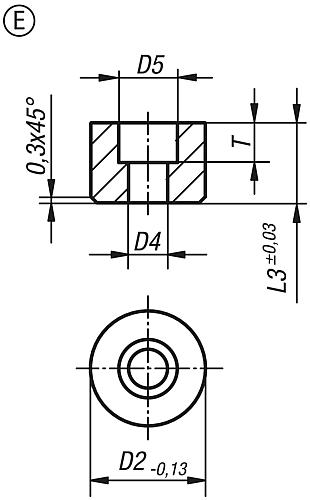 Zeichnung Grippers und Einsätze rund D2=10, Form: E Edelstahl, mit Senkbohrung - K0385.110102 - bei HUG Technik ✭