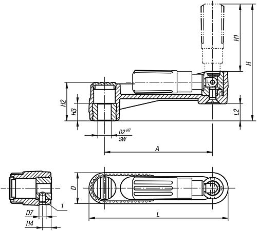 Handkurbel ohne Nut Gr.1 A=80 L=85,5 Thermoplast, umlegbar, Komp:Thermoplast, D=10 - K0266.1110 - bekommst Du bei ★ HUG Technik ✓