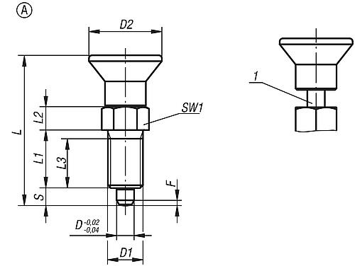 Arretierbolzen mit Markierungsring Gr.1 M10X1, D=5, Form: A ohne Rastnut ohne Kontermutter, Stahl gehärtet - K1149.71105 - direkt bei HUG Technik ✓