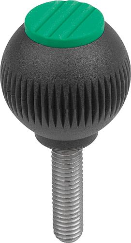 Griffkugel Gr.1, D1=25 D=M06x15, Thermoplast schwarz RAL7021, Komp: Edelstahl, Deckel: grün RAL6032 - K0253.01062X15 - bei HUG Technik ✭