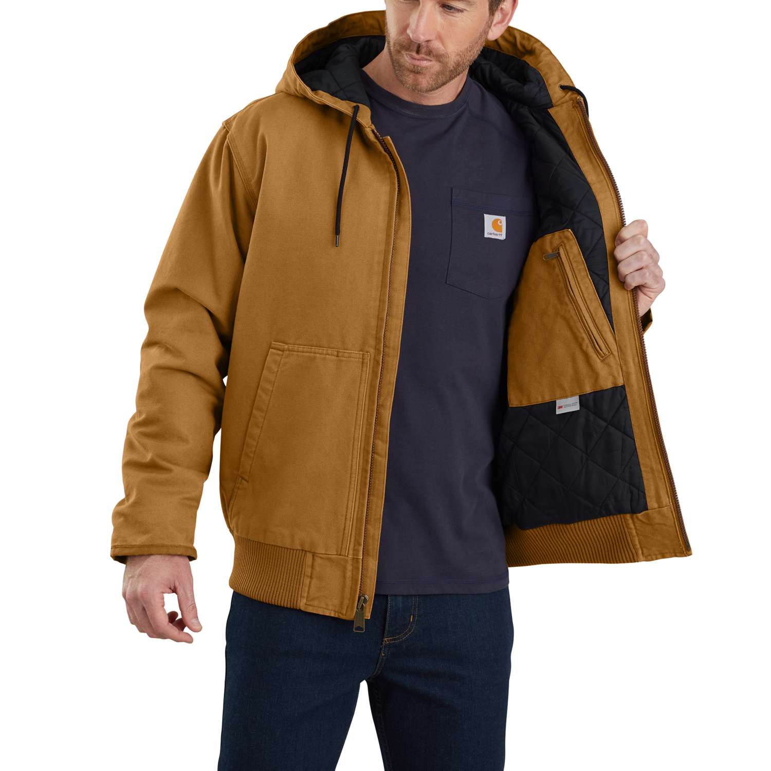 carhartt® Herren Baumwoll-Jacke mit Kapuze DUCK ACTIVE JACKET carhartt® brown Flach  - bei HUG Technik ✓