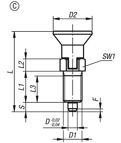 Arretierbolzen Gr. 0 M08X1, Form: C Edelstahl, gehärtet, Komp: Edelstahl, D=4 - K0632.003004 - direkt von HUG Technik ✓