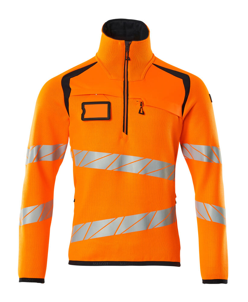 MASCOT® ACCELERATE SAFE Strickpullover mit kurzem Reißverschluss  Gr. 2XL, hi-vis orange/schwarzblau - jetzt neu bei HUG Technik ♡