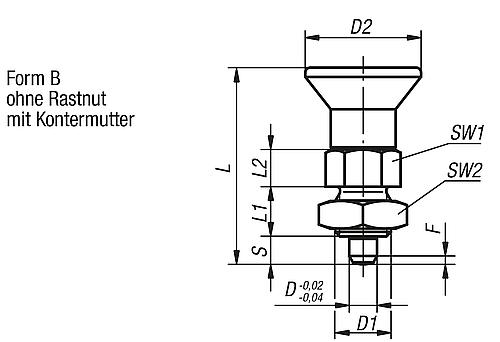 Arretierbolzen kurze Ausführung Gr.0 M08X1, Form: B Stahl, gehärtet, Komp: Thermoplast, D=4 - K0631.6004 - erhältlich bei ♡ HUG Technik ✓