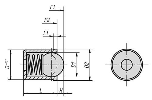 Zeichnung Federnde Druckstücke KS 8 - K0334.08 - direkt bei HUG Technik ✓