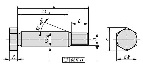 Sechskant-Passschraube mit langem Gewindezapfen D1=11 L=100 Stahl, DIN609 - K0706.11X100 - bei HUG Technik ♡