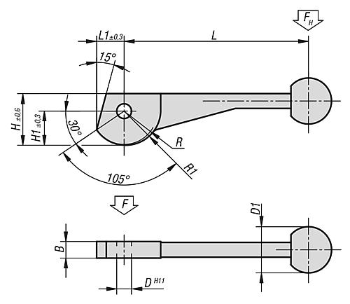 Zeichnung Exzenterhebel einfach Vergütungsstahl, D=10 - K0008.10 - bekommst Du bei HUG Technik ♡