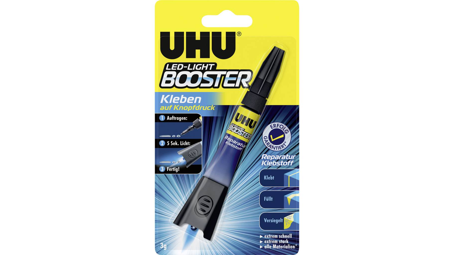 UHU® BOOSTER 3 g, durch Licht aktivierter Reparatur-Klebstoff - bei HUG Technik ✭