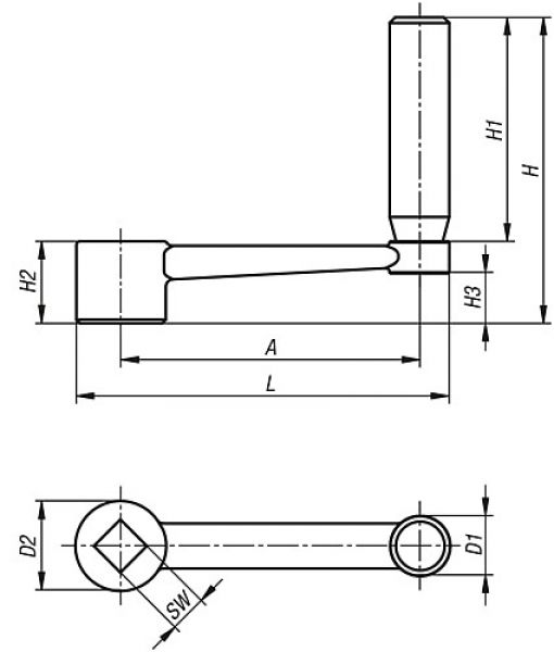 Handkurbel mit Griff Gr.1 A=80 L=100 Edelstahl, drehbar - K0999.4110 - erhältlich bei ✭ HUG Technik ✓