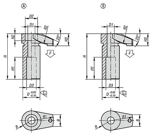Zeichnung Spannhaken mit Schoneinsatz, Form: A Vergütungsstahl, Komp: Polyacetal, D=16 - K0012.206 - bei HUG Technik ✭