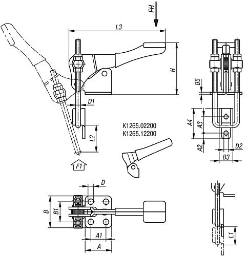 Bügelspanner Vertikal mit Gegenhalter, L1=12,2, Edelstahl blank, Komp: Kunststoff Komp: rot - K1265.12200 - bei HUG Technik ☆