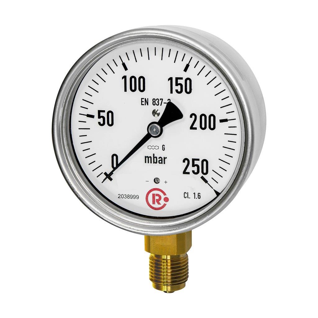 Kapselfedermanometer, CrNi-Stahl, G 1/2 radial unten, -100 / 0 mbar, ø 100 - bei HUG Technik ☆