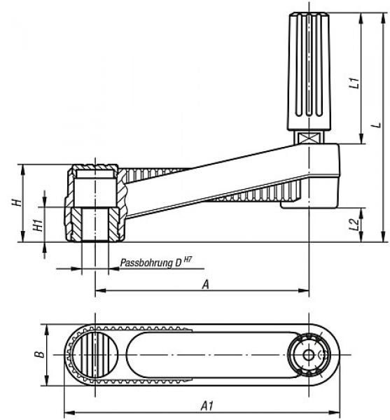 Handkurbel ohne Nut Gr.1 A=80 L=85,5 Thermoplast, drehbar, Komp:Thermoplast, D=10 - K0659.3110 - bei HUG Technik ☆