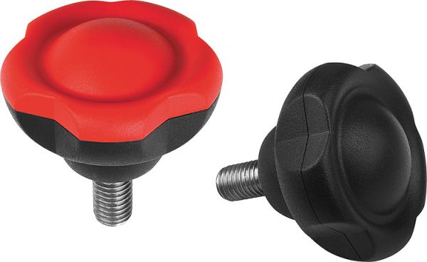 Fünfsterngriff M10x20 Thermoplast, schwarz RAL7021, Komp: Edelstahl, Komp: grau RAL7035, D=50 - K0255.501015X20 - erhältlich bei ♡ HUG Technik ✓