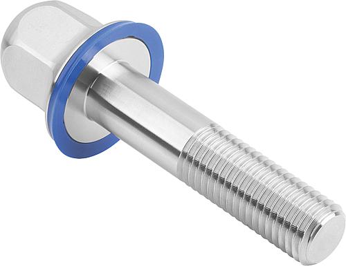 Sechskantschraube Hygienic Design, mit Dichtung, Form B mit Schaft M04X25 B=14, SW=7, Edelstahl 1.4404 unpoliert - K1647.2104X25 - erhältlich bei ♡ HUG Technik ✓