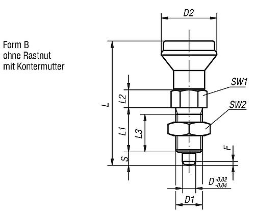 Arretierbolzen Gr.1 M10x1, Form: B Edelstahl, gehärtet, Komp: Thermoplast - K0339.02105 - gibt’s bei HUG Technik ✓