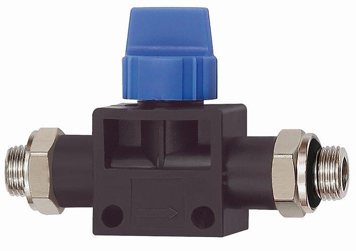 3/2-Wegeventil AG/AG G 1/2, Kunststoff bzw. Messing vernickelt, »Blaue Serie« - direkt bei HUG Technik ✓