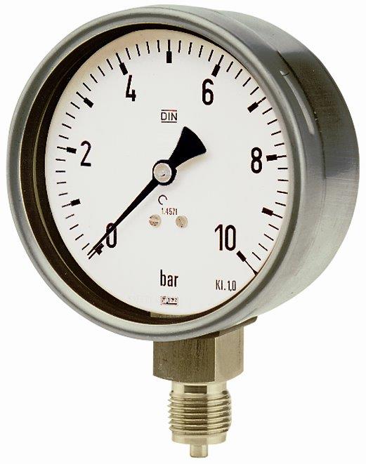 Manometer, CrNi-Stahl, G 1/2 radial unten, -1 / +0,6 bar, ø 100 mm - kommt direkt von HUG Technik 😊