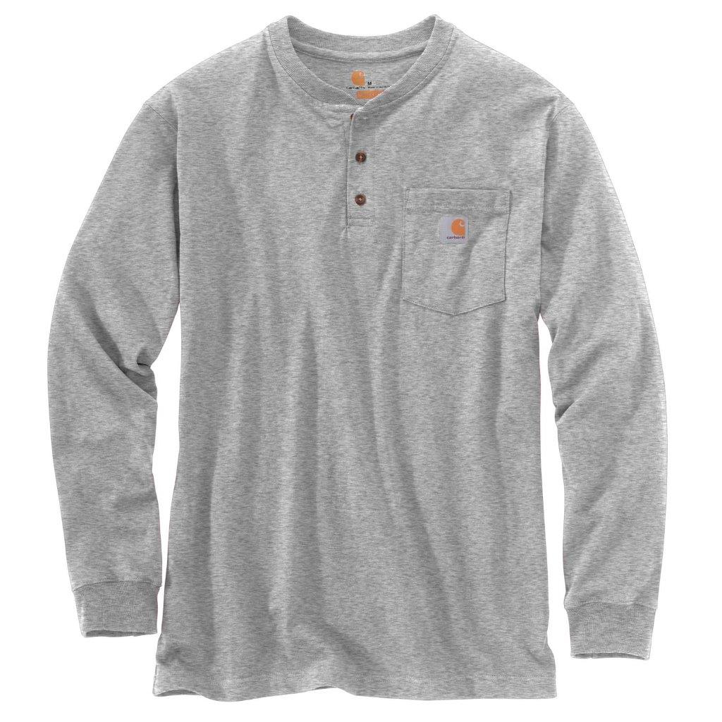 carhartt® Herren-Langarmshirt WORKWEAR POCKET HENLEY L/S heather grey Flach  - kommt direkt von HUG Technik 😊