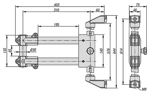 Monitorhalterung Tragarm doppelt, Thermoplast, Höhenverstellbar, Komp:Aluminium - K1510.3014 - direkt bei HUG Technik ✓
