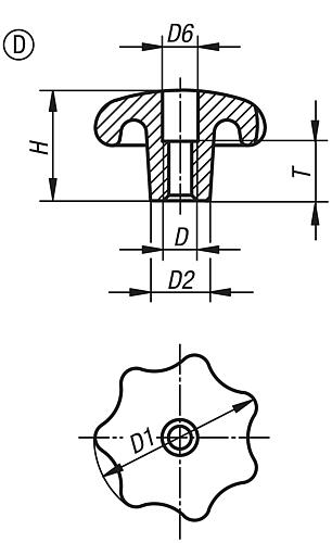 Sterngriff gleitgeschliffen M06 D1=32, Form: D Grauguss - K0151.406 - direkt von HUG Technik ✓