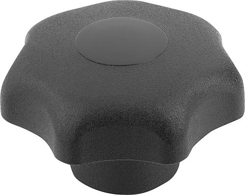 Sterngriff ähnlich DIN6336 mit Innensechskant, D1=32 SW=8, Form:S, Thermoplast schwarz, Deckel:schwarz - K0155.808 - bei HUG Technik ✭