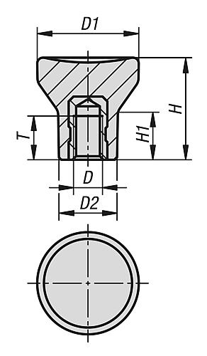 Pilzknopf Gr.1 M04 D1=21 Duroplast, schwarz, poliert, Komp:Edelstahl, Komp:Blank - K1286.1104 - bei HUG Technik ✭